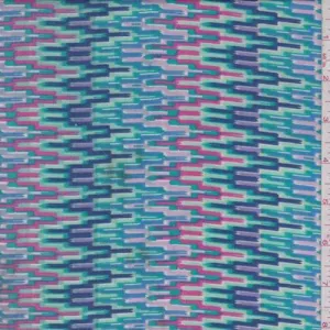 2 YD PC-Mint/Pink Digital Flamestitch Rayon Challis Fabric