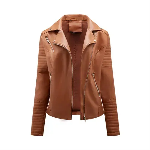 2024 New Fashion Women Faux Leather Jacket Spring Autumn Zipper Casual Pu Coat Female Biker Outerwear Ladies Clothes S-XXXL