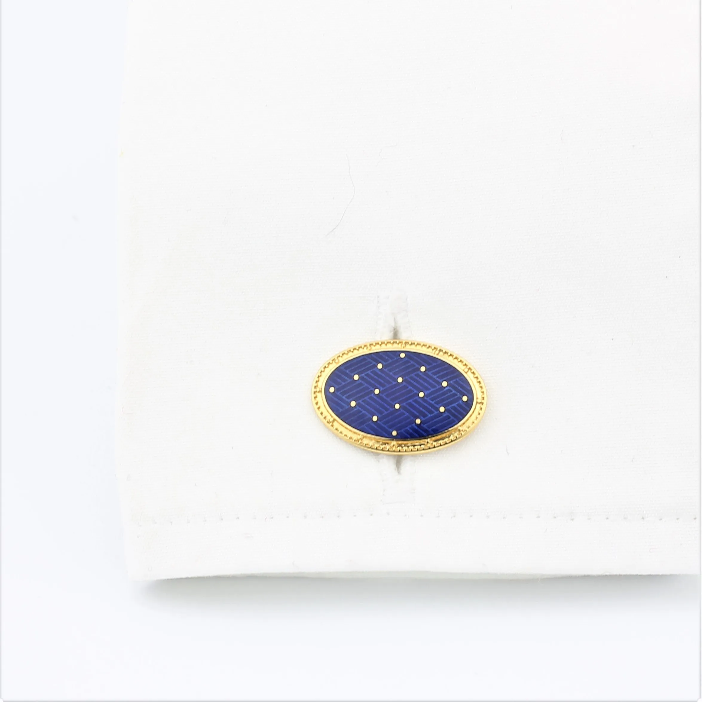 BASKET BLUE ENAMEL 18ct YELLOW GOLD CUFFLINKS