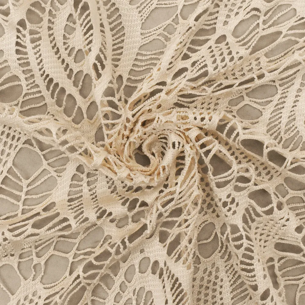 Beach Beige Abstract Pattern Stretch Poly Crochet Knit Fabric
