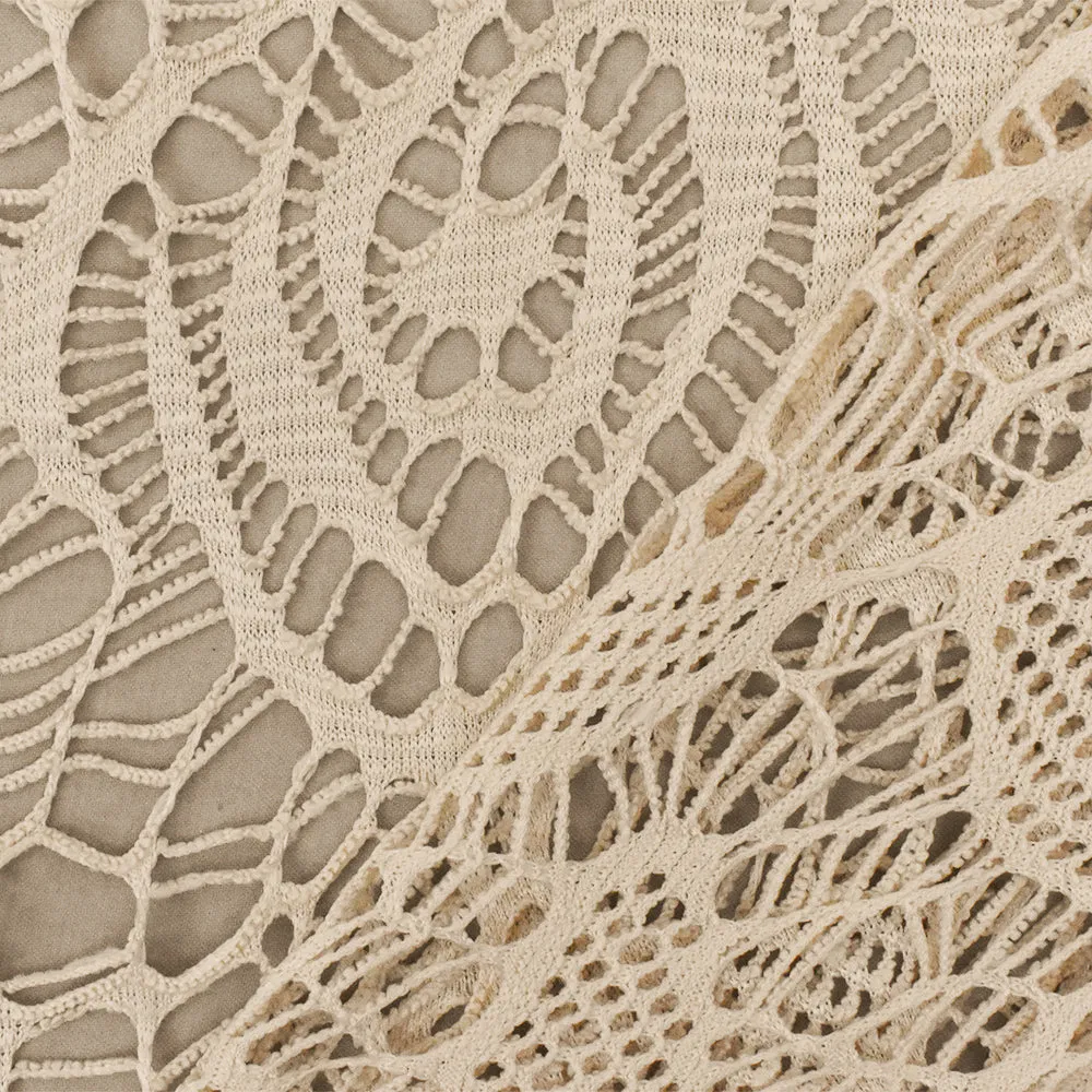 Beach Beige Abstract Pattern Stretch Poly Crochet Knit Fabric