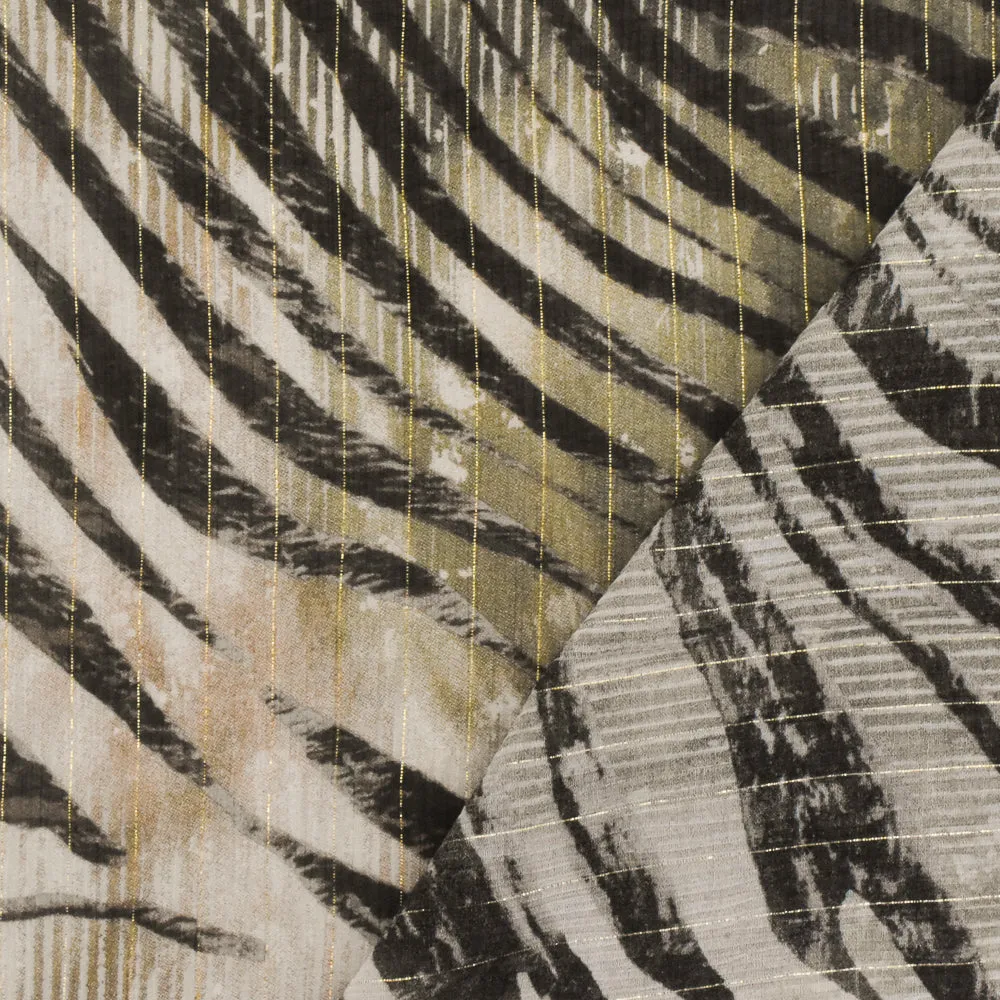 Beige-Gold-Multi Famous Designer Tiger Printed With Stripes Chiffon Fabric