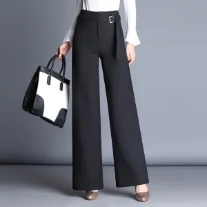 Belt High Waist Solid Color Loose Long OL Bell-bottomed Pants