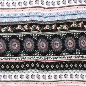 Black-White-Multi Moroccan Stripe Printed Stretch Rayon Jersey Knit Fabric