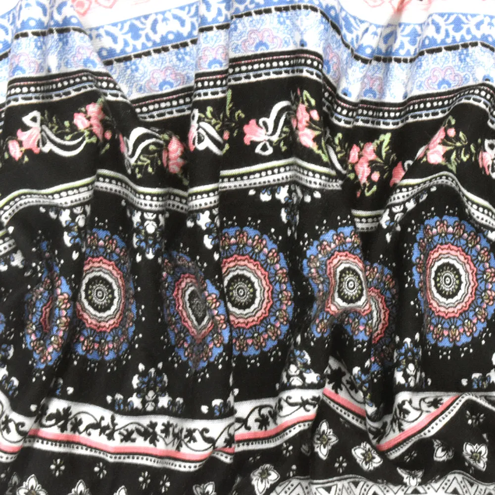 Black-White-Multi Moroccan Stripe Printed Stretch Rayon Jersey Knit Fabric