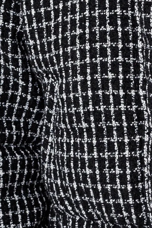 Black/White Tweed Crop Puffer Jacket