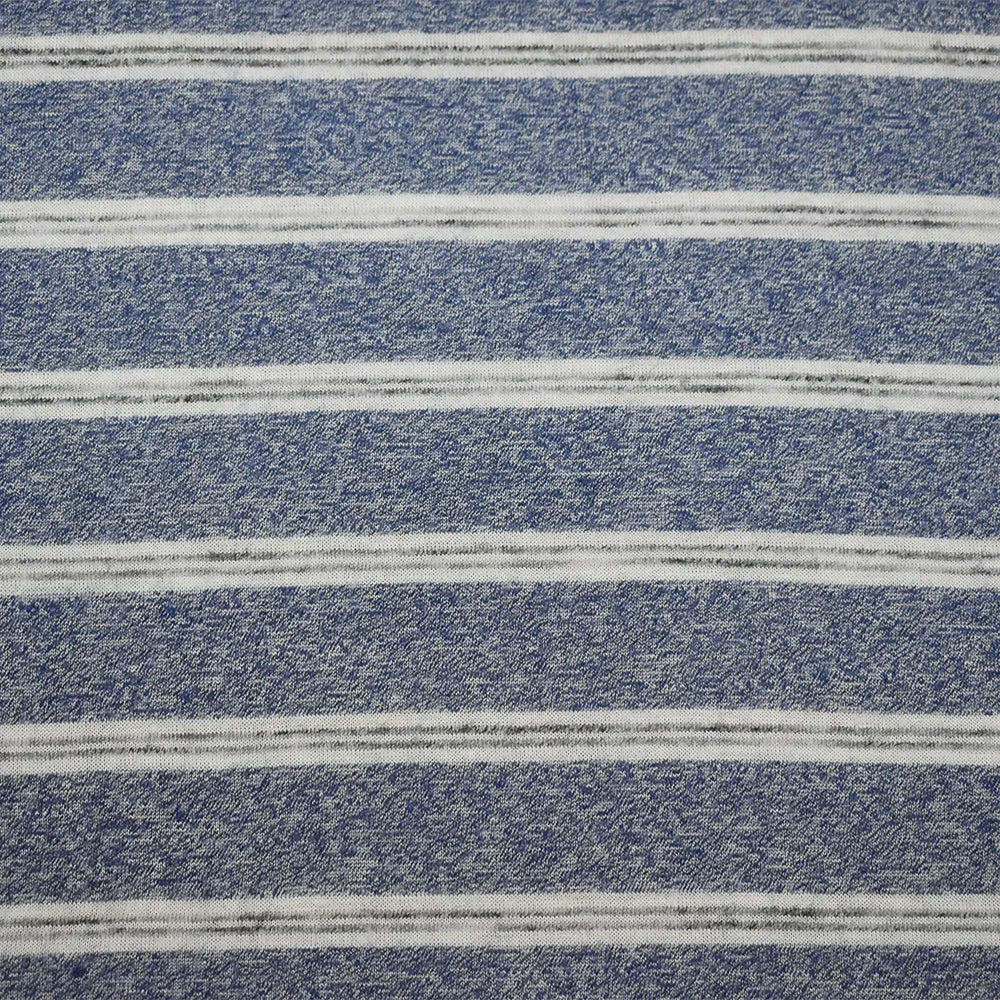 Blue-White Poly Stretch Spandex Stripe Printed Jersey Knit Fabric