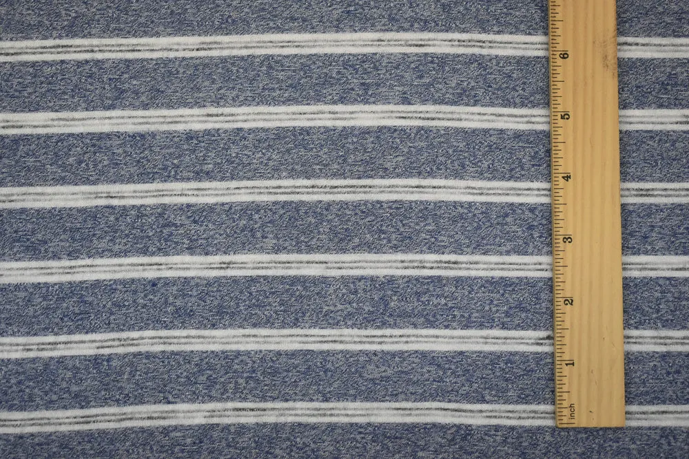 Blue-White Poly Stretch Spandex Stripe Printed Jersey Knit Fabric
