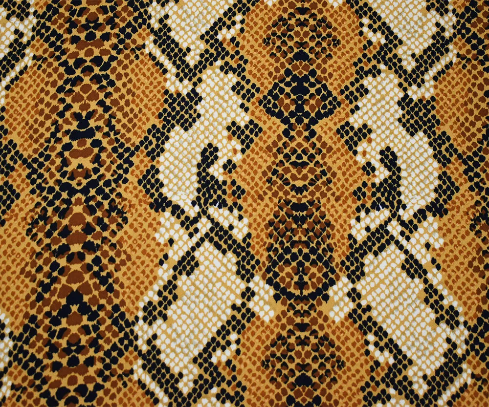 Brown-Tan-Multi Reptile Skin Print Poly Crepe Momie Georgette Woven Fabric