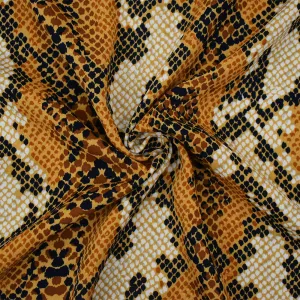 Brown-Tan-Multi Reptile Skin Print Poly Crepe Momie Georgette Woven Fabric