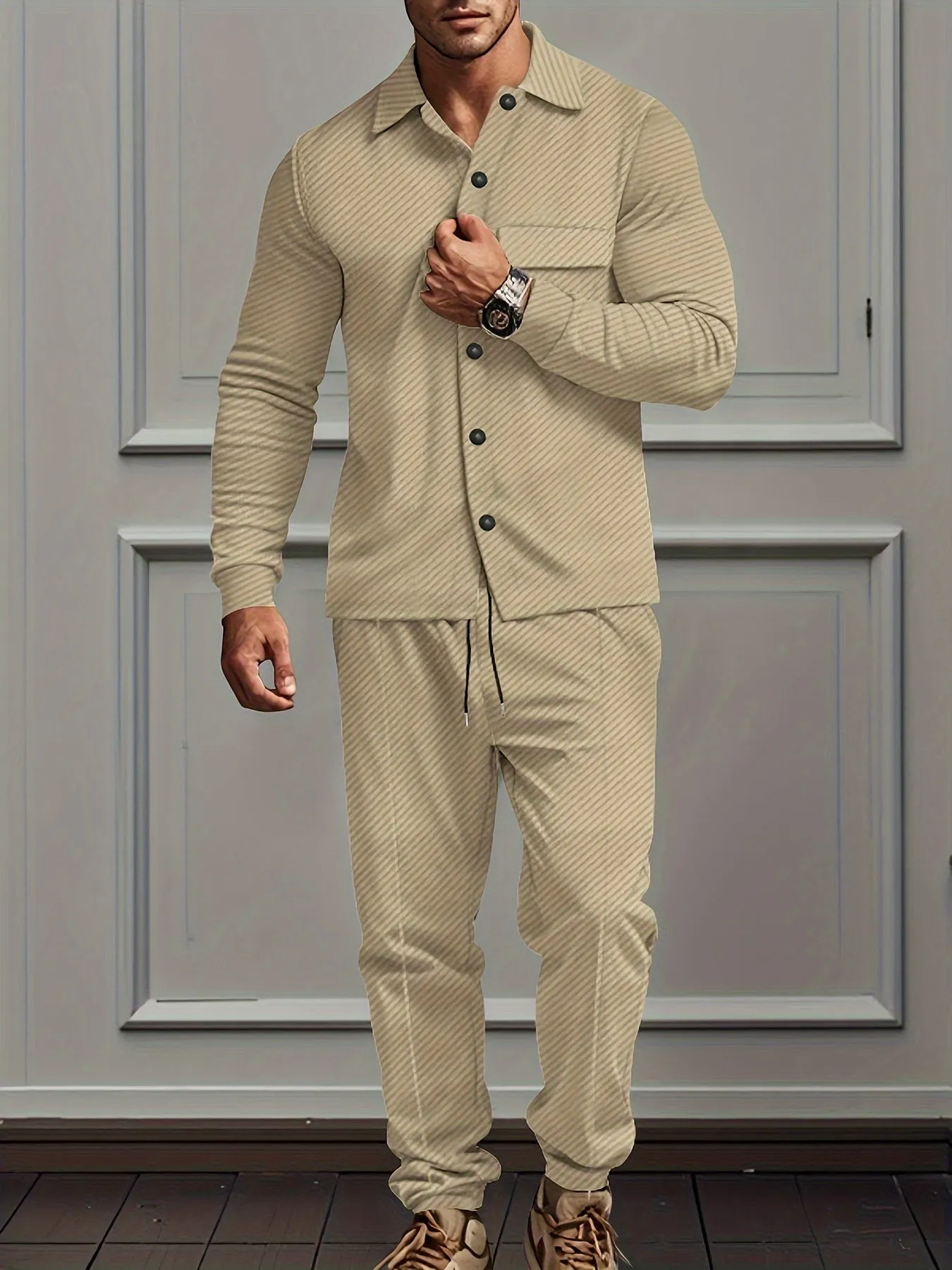 Casual Polyester Blend Knit Tracksuit with Jacket and Cotton Pants for Men | Ideal for All Seasons