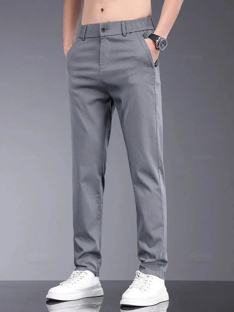 Clothing Men's Casual Pants Thin Slim Elastic Waist Business Trousers