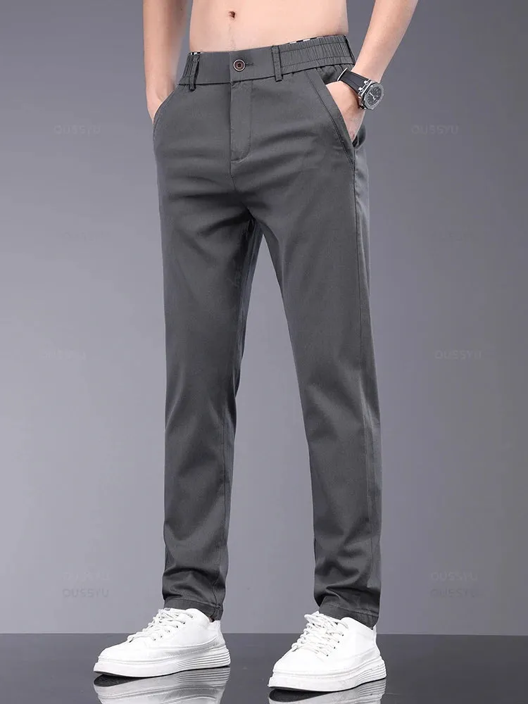 Clothing Men's Casual Pants Thin Slim Elastic Waist Business Trousers