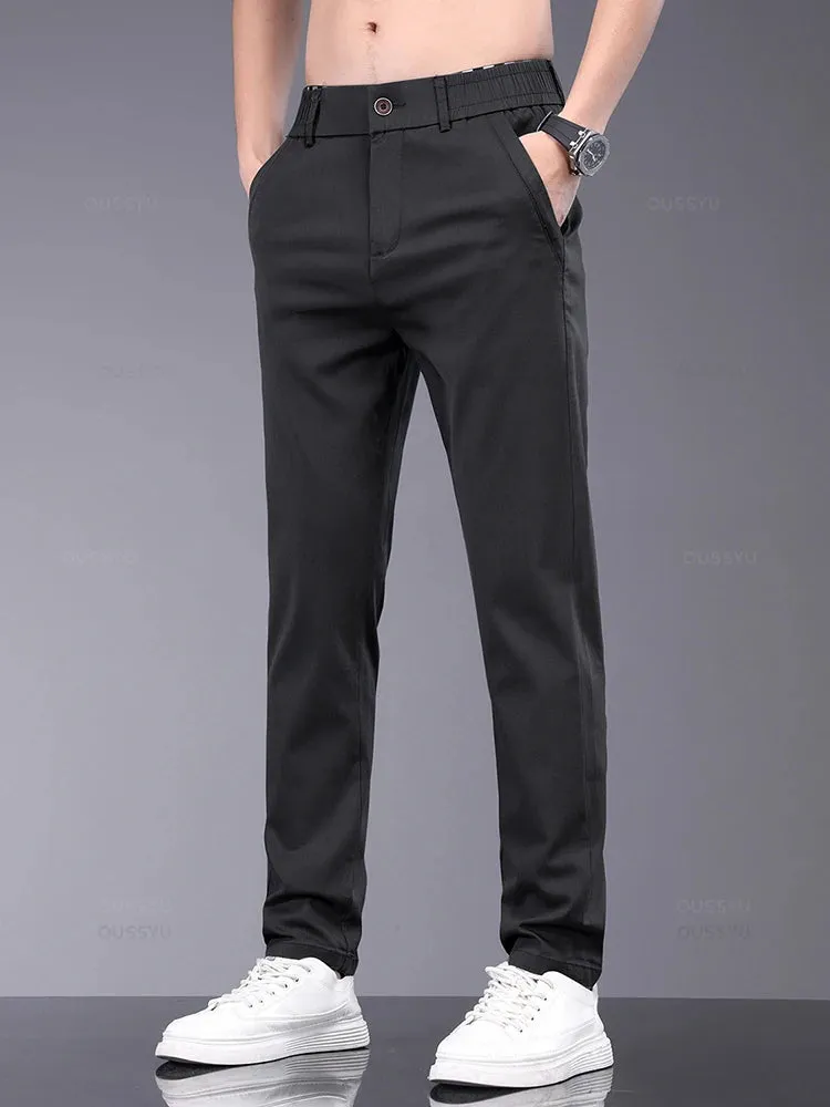 Clothing Men's Casual Pants Thin Slim Elastic Waist Business Trousers