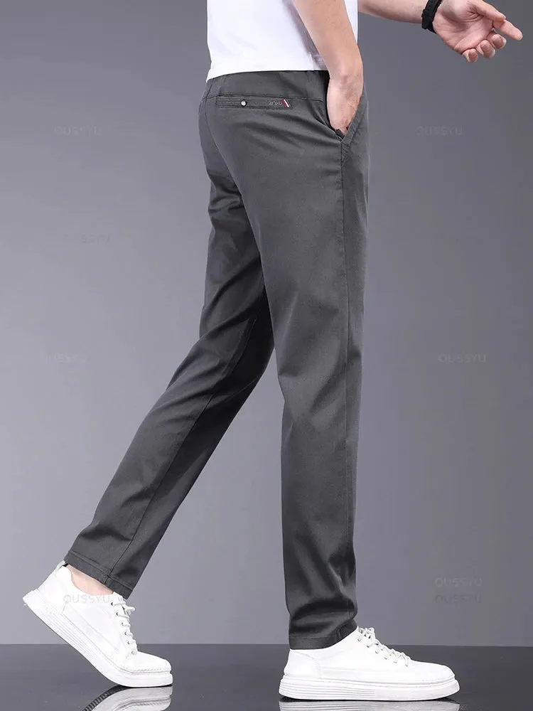 Clothing Men's Casual Pants Thin Slim Elastic Waist Business Trousers