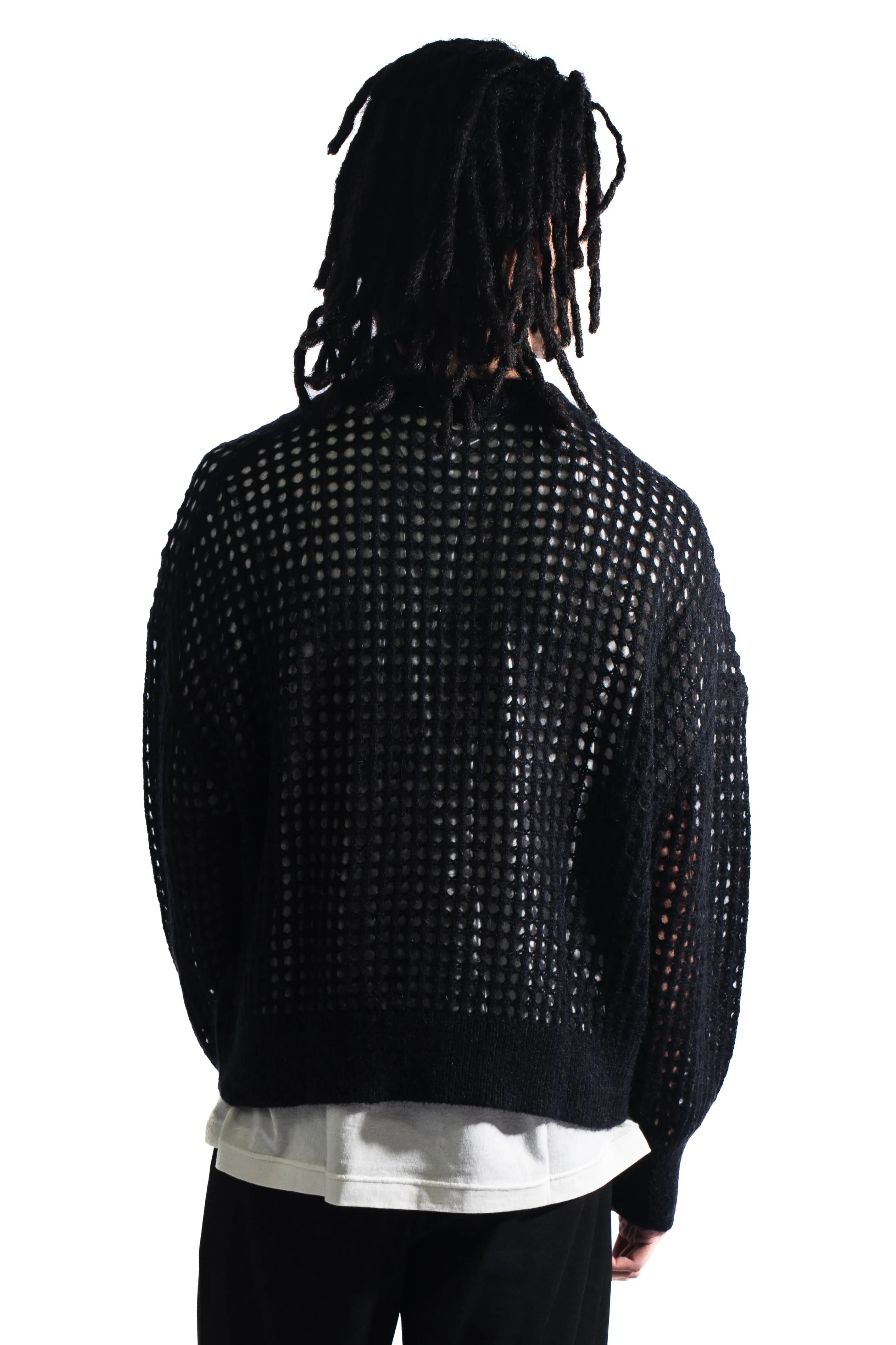 Cole Buxton Open Weave Knit Sweatshirt Black