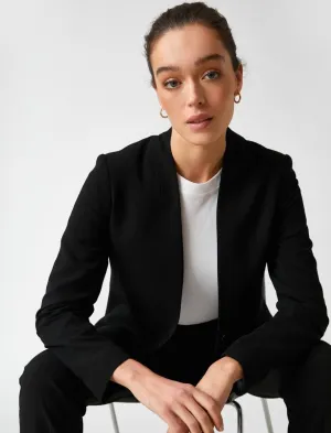 Collarless V Neck Blazer in Black