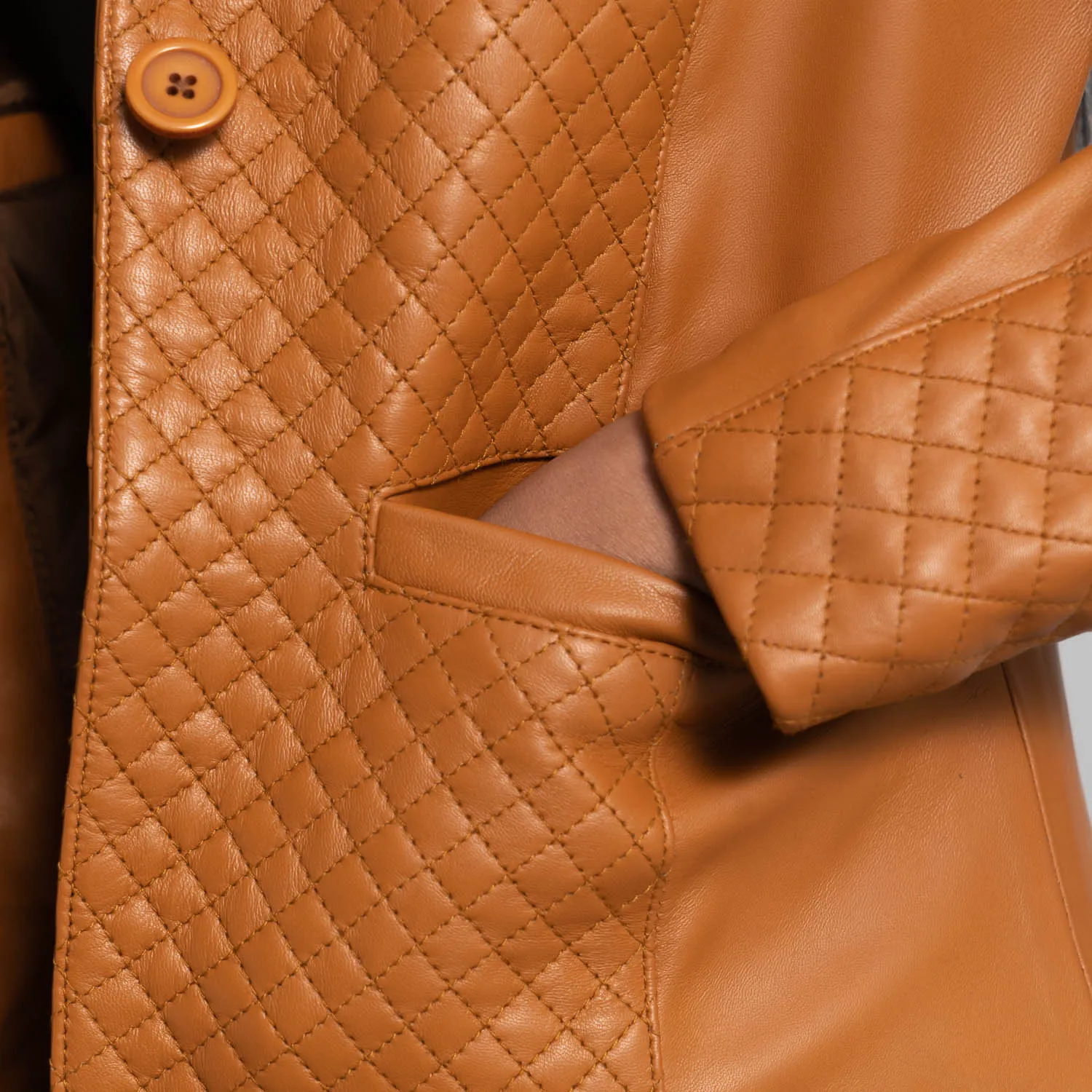 Cora Quilted Brown Leather Blazer by TJS