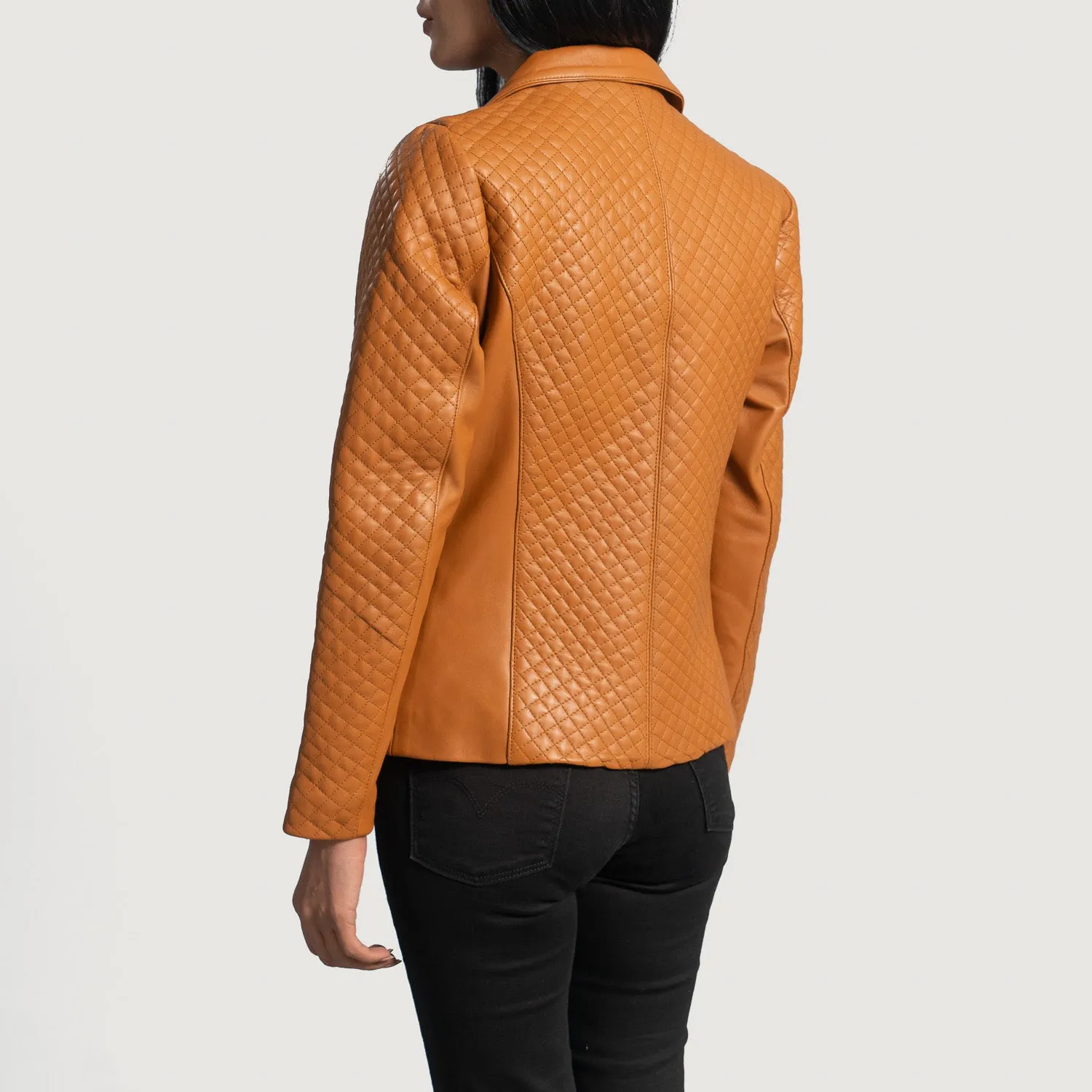 Cora Quilted Brown Leather Blazer by TJS