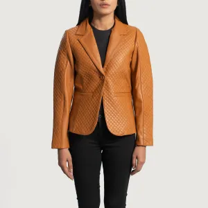 Cora Quilted Brown Leather Blazer by TJS