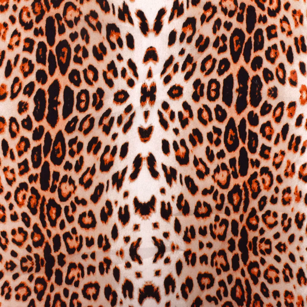 Coral Orange-Black-Multi Cheetah Printed Polyester Georgette Woven Fabric