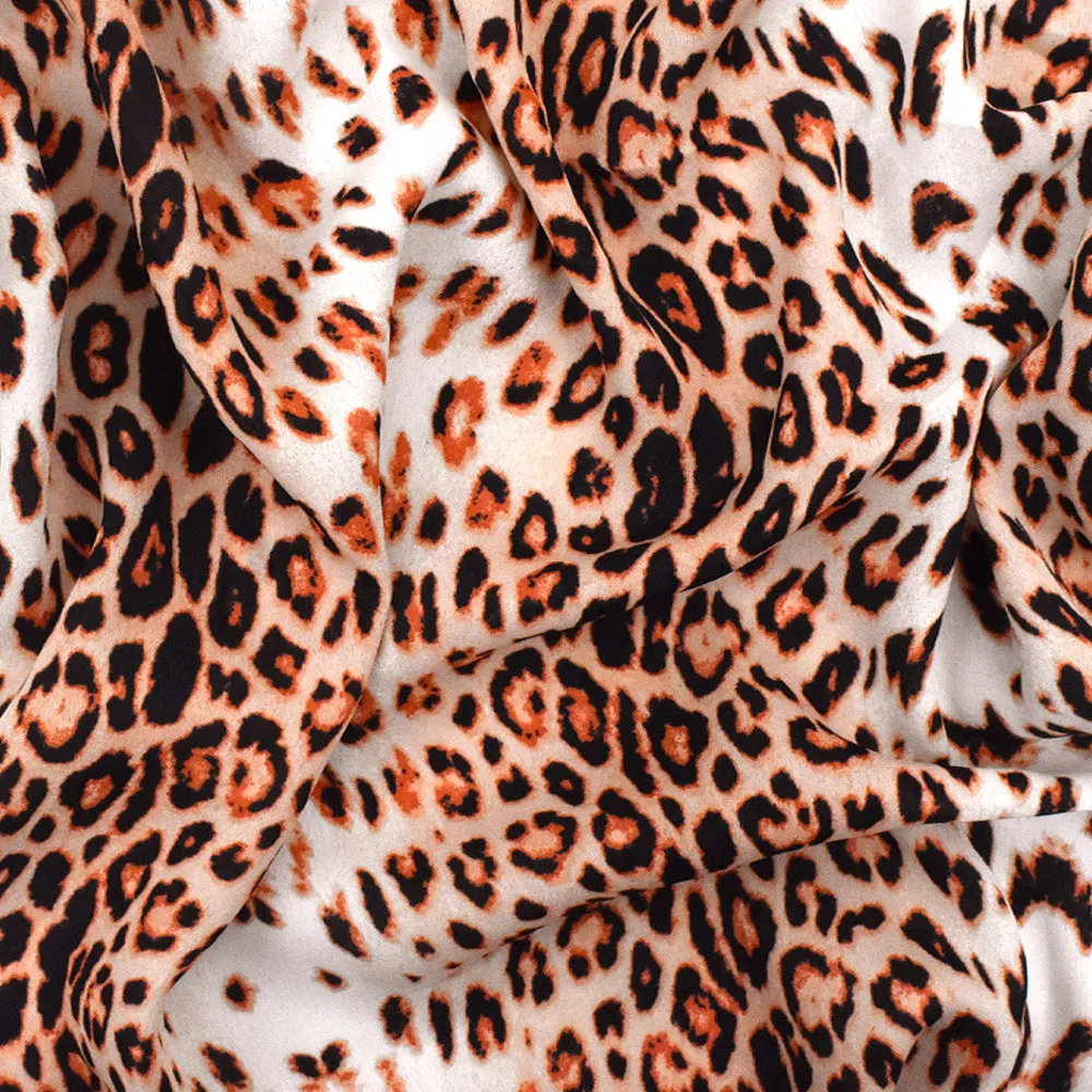 Coral Orange-Black-Multi Cheetah Printed Polyester Georgette Woven Fabric