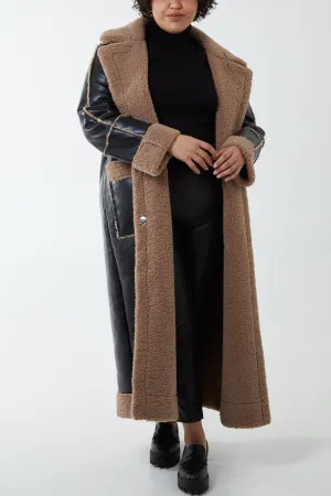 Curve Vinyl Longline Coat With Borg