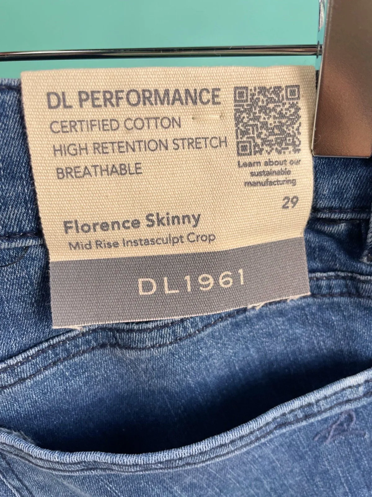 DL1961 Blue Florence Skinny Mid Rise Instasculpt Crop Jeans W29