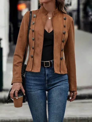 Double Breasted Jacket, Vintage Long Sleeve Outwear for Spring & Fall.