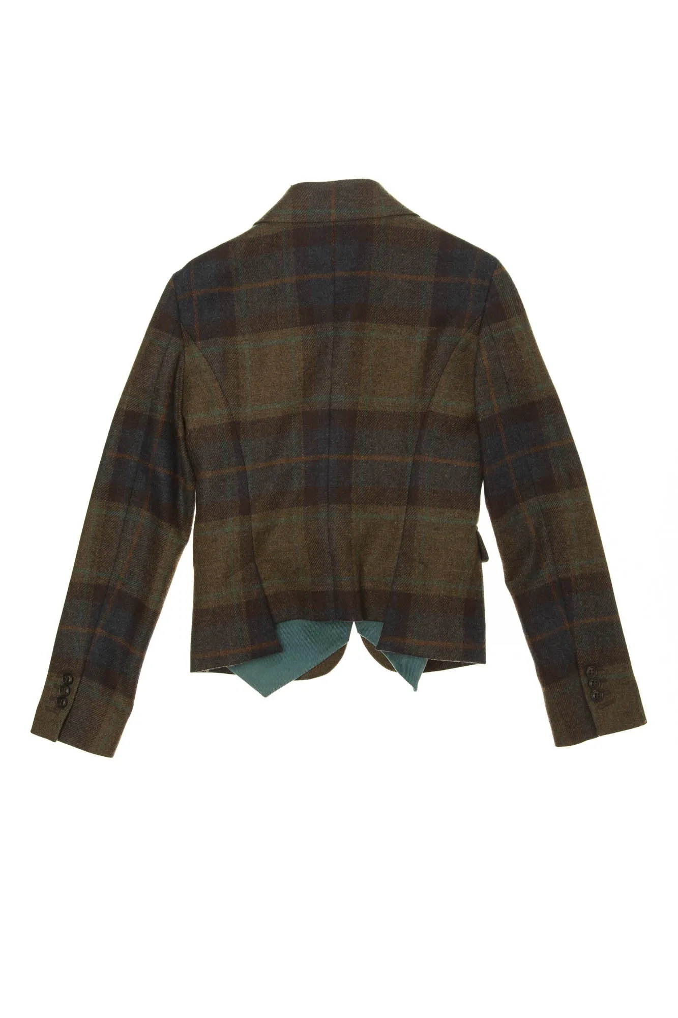 Dsquared2 - Brown Plaid Blazer with Teal Attached Velvet Vest - IT 44