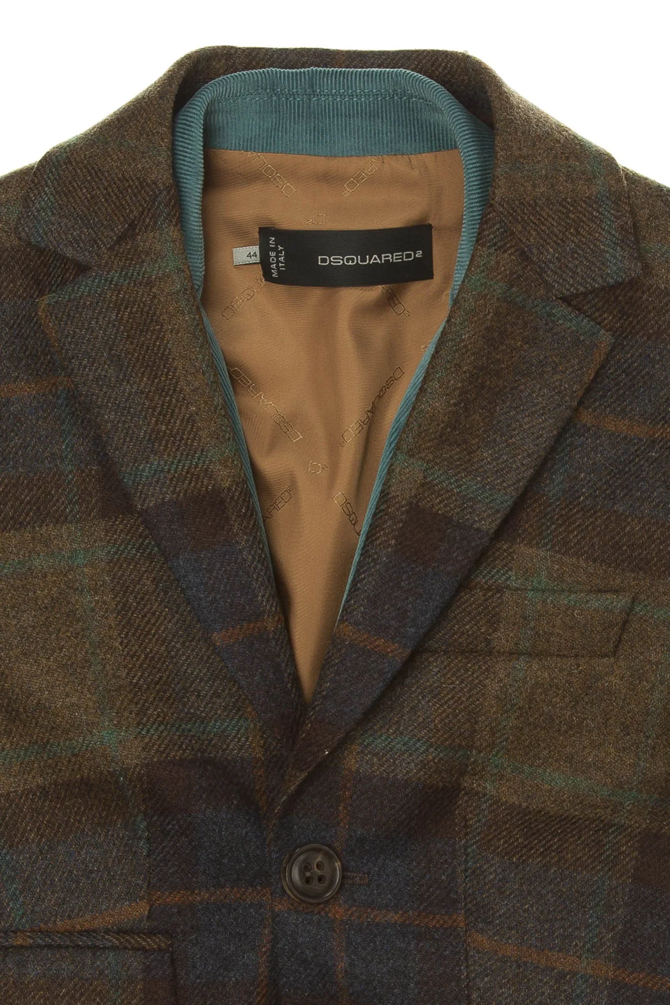 Dsquared2 - Brown Plaid Blazer with Teal Attached Velvet Vest - IT 44