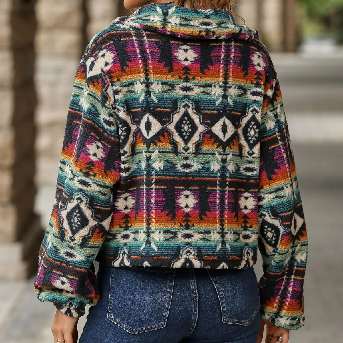 Ethnic Printed Loose Long Sleeve Cropped Jackets Wholesale Womens Clothing N3823111600027