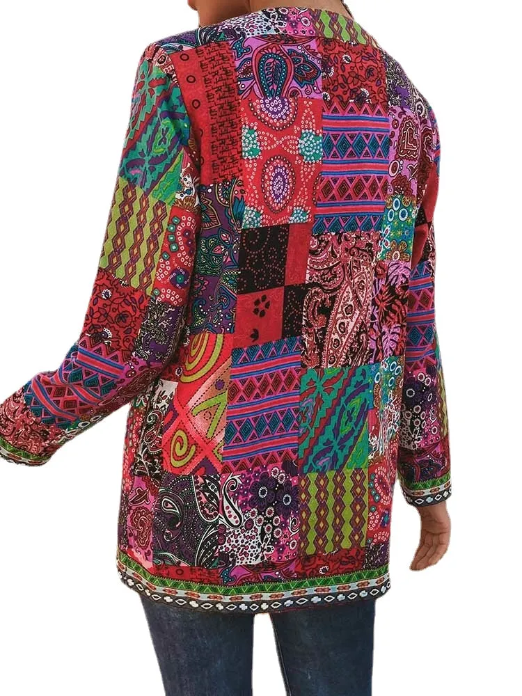 Ethnic Style Vintage Floral Printed Long Sleeve Coats For Women