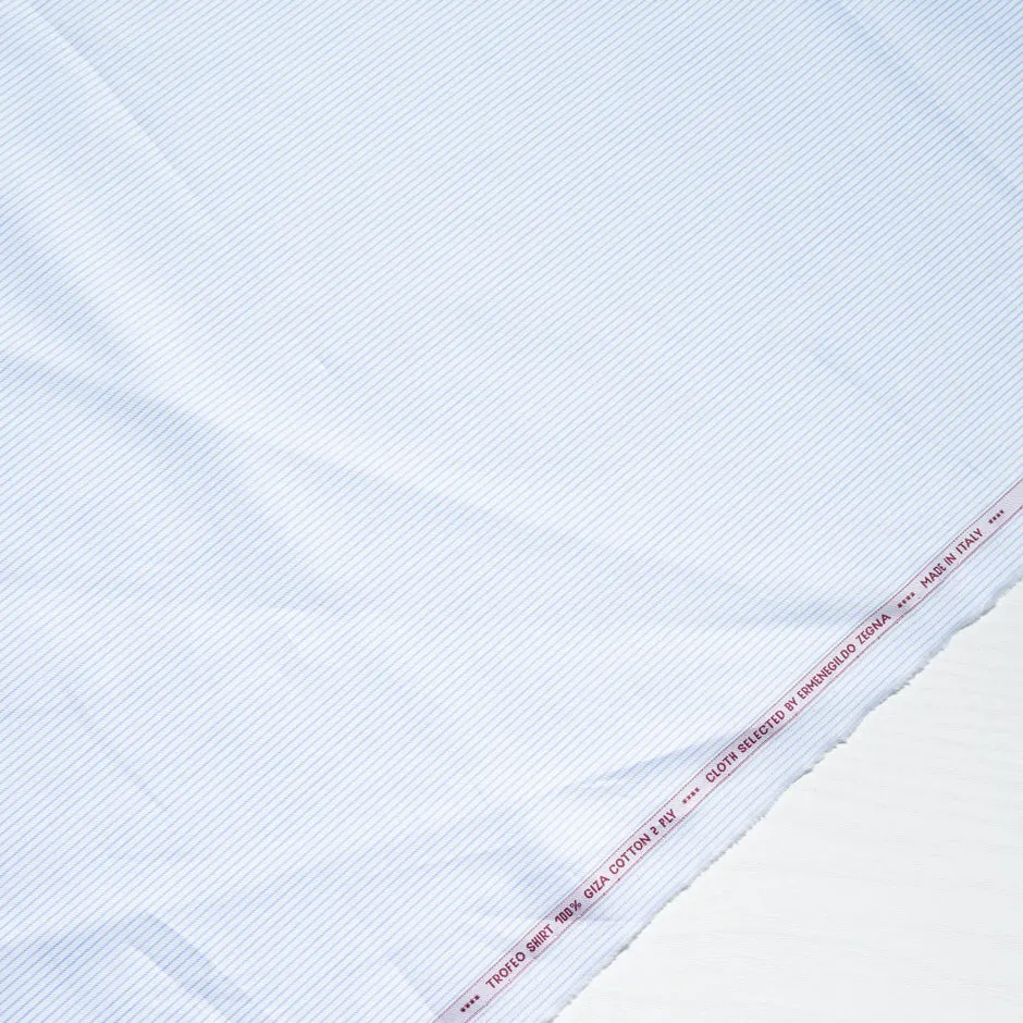 Fine Blue Pinstripe Pure Shirting Cotton