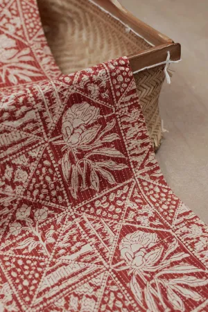 Floral Pattern on Maroon Kantha Stitch Bagru Cotton Fabric