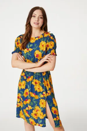 Floral Split Front Midi Tea Dress
