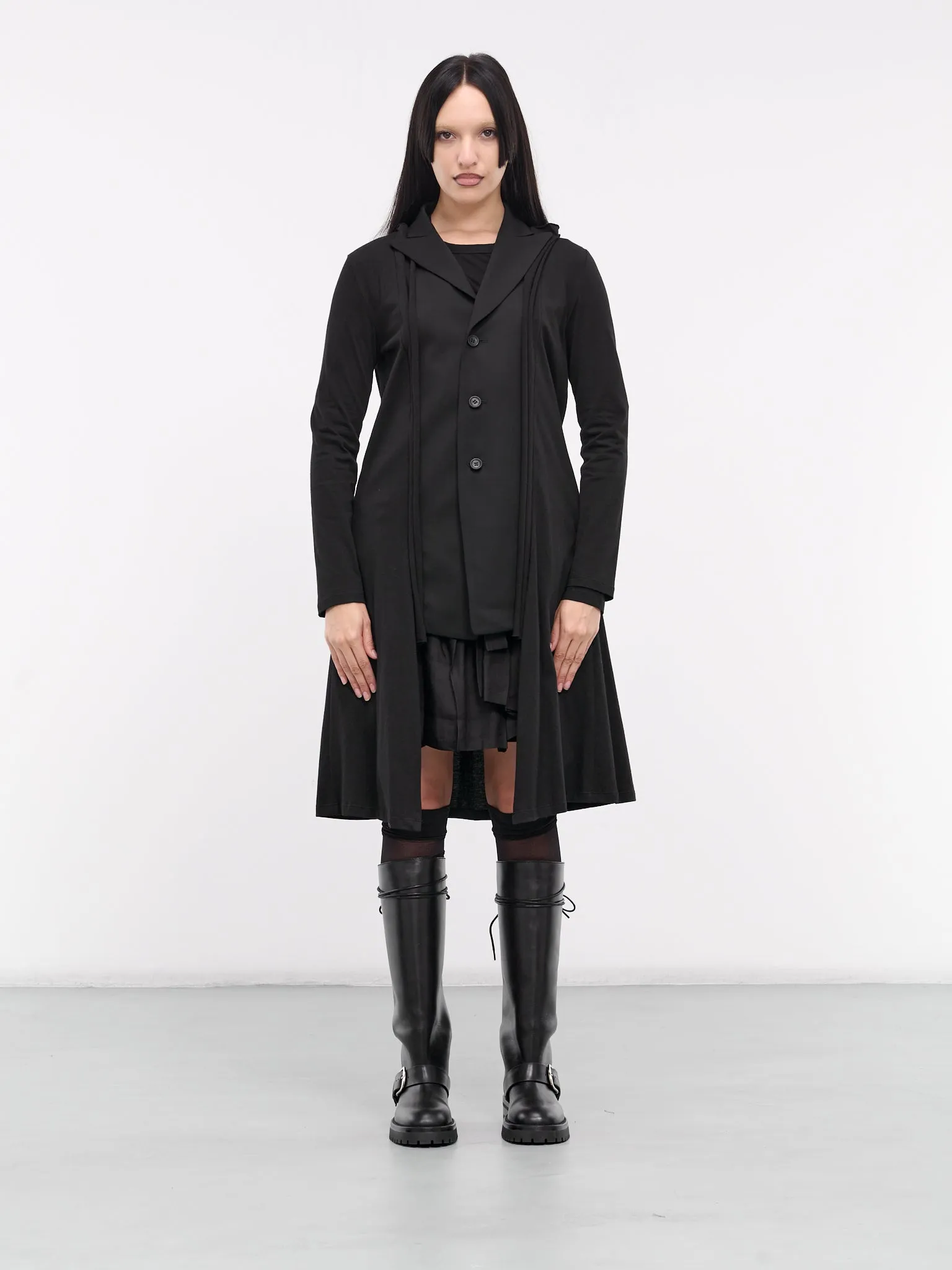Gabardine Combination Long Jacket (FS-J62-800-BLACK)