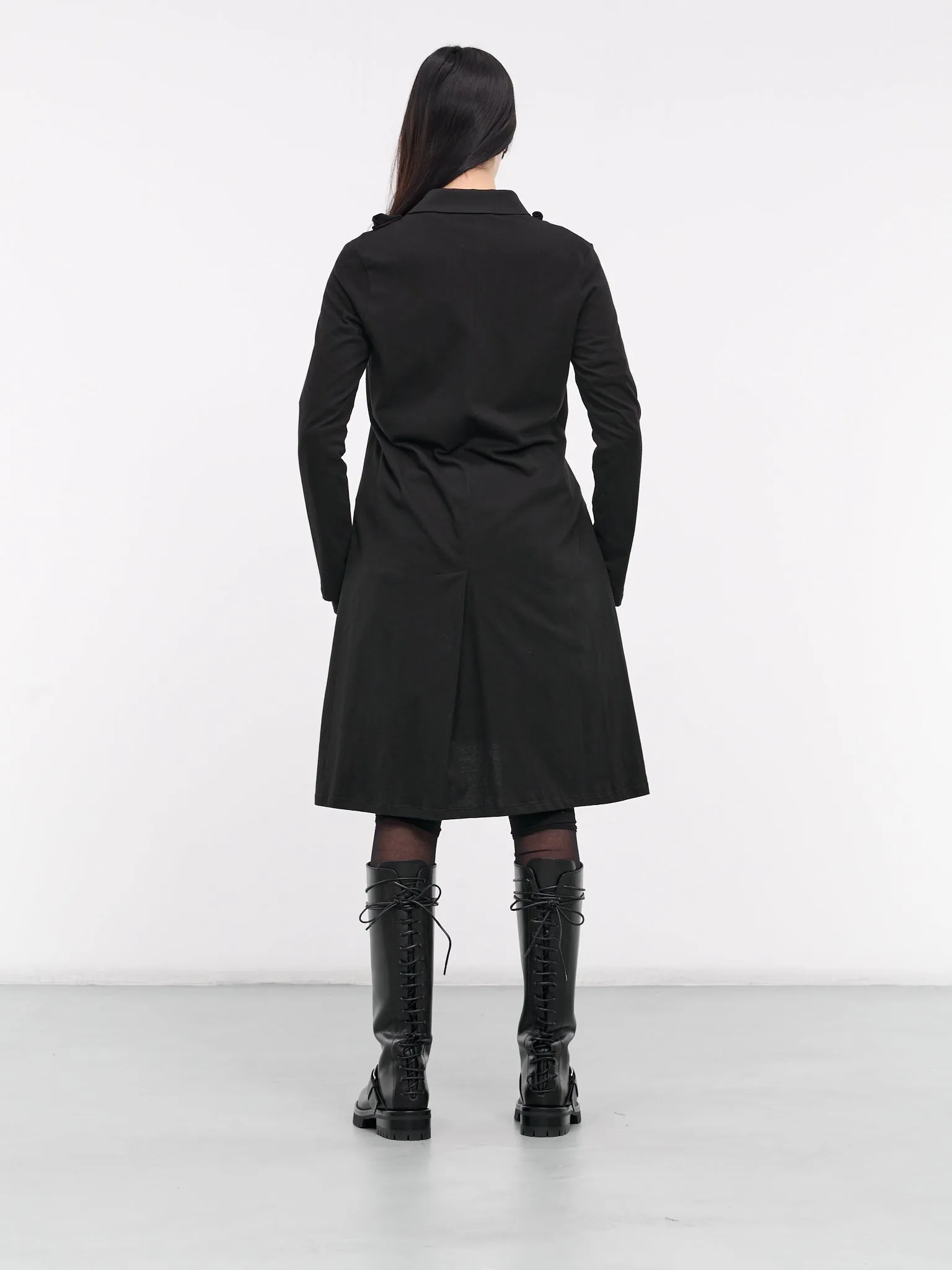 Gabardine Combination Long Jacket (FS-J62-800-BLACK)