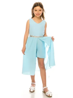 Girls Multi Colors Stone Belt Special Occasion Jumpsuit Dress 4-14