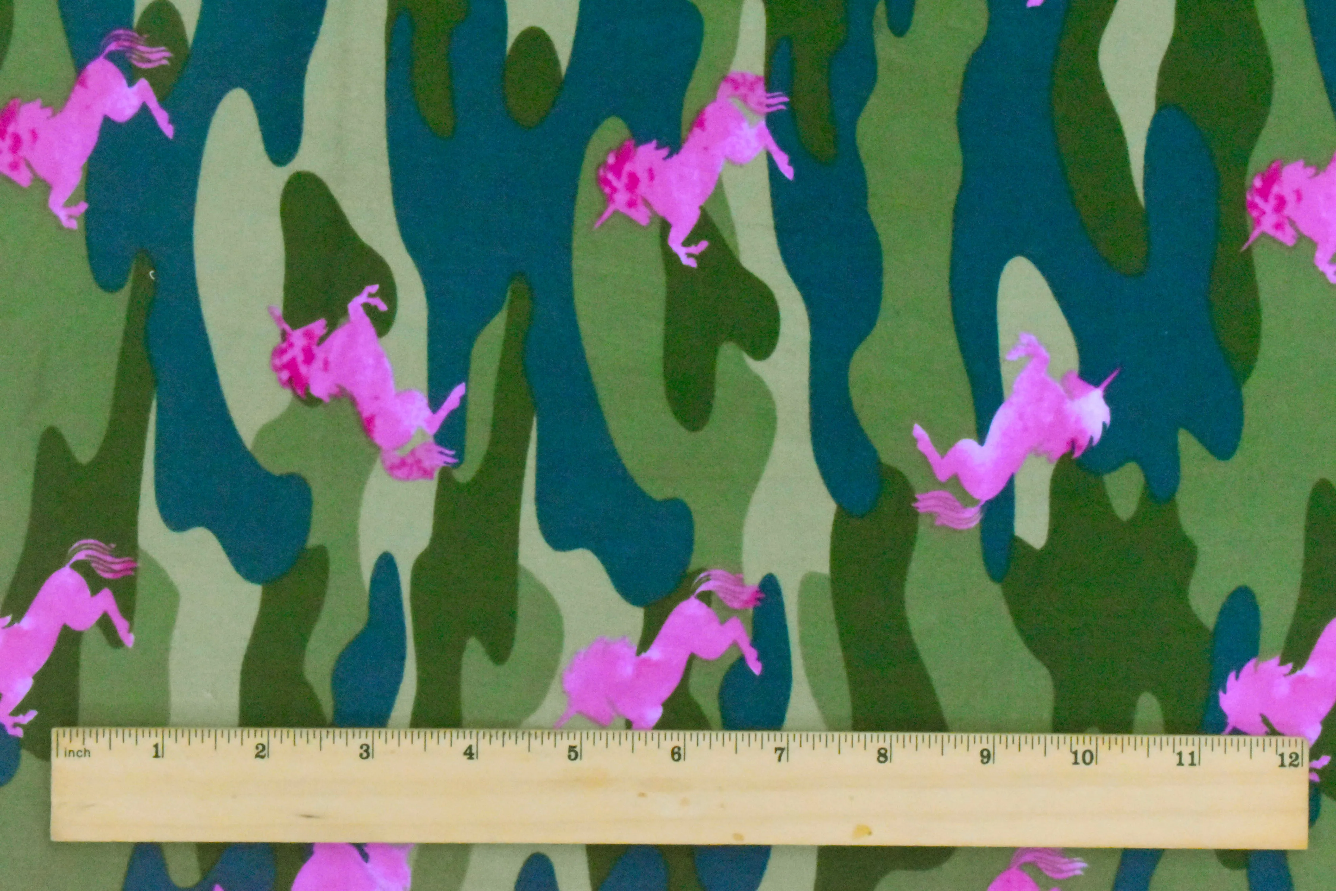 Green-Multi Unicorn Camo Printed Stretch Double Brushed Jersey Knit Fabric
