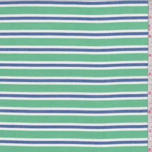 Green/Blue Stripe Rayon Oxford Shirting Fabric