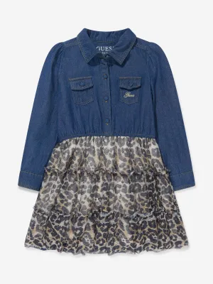 Guess Girls Mixed Fabric Long Sleeve Dress