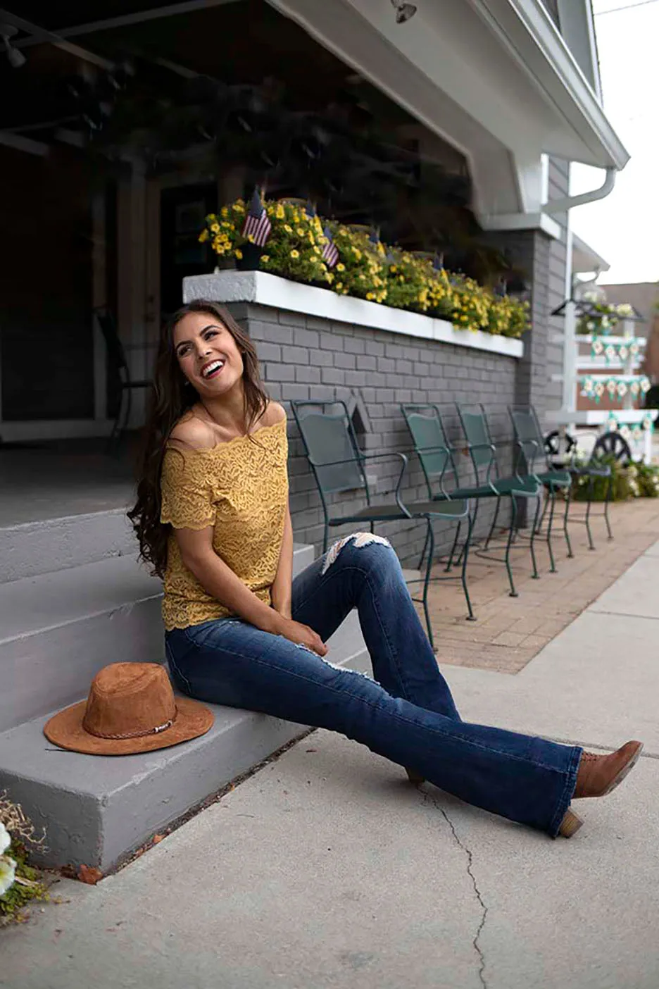 Haelyn Lace Scalloped Off Shoulder Top - Mustard