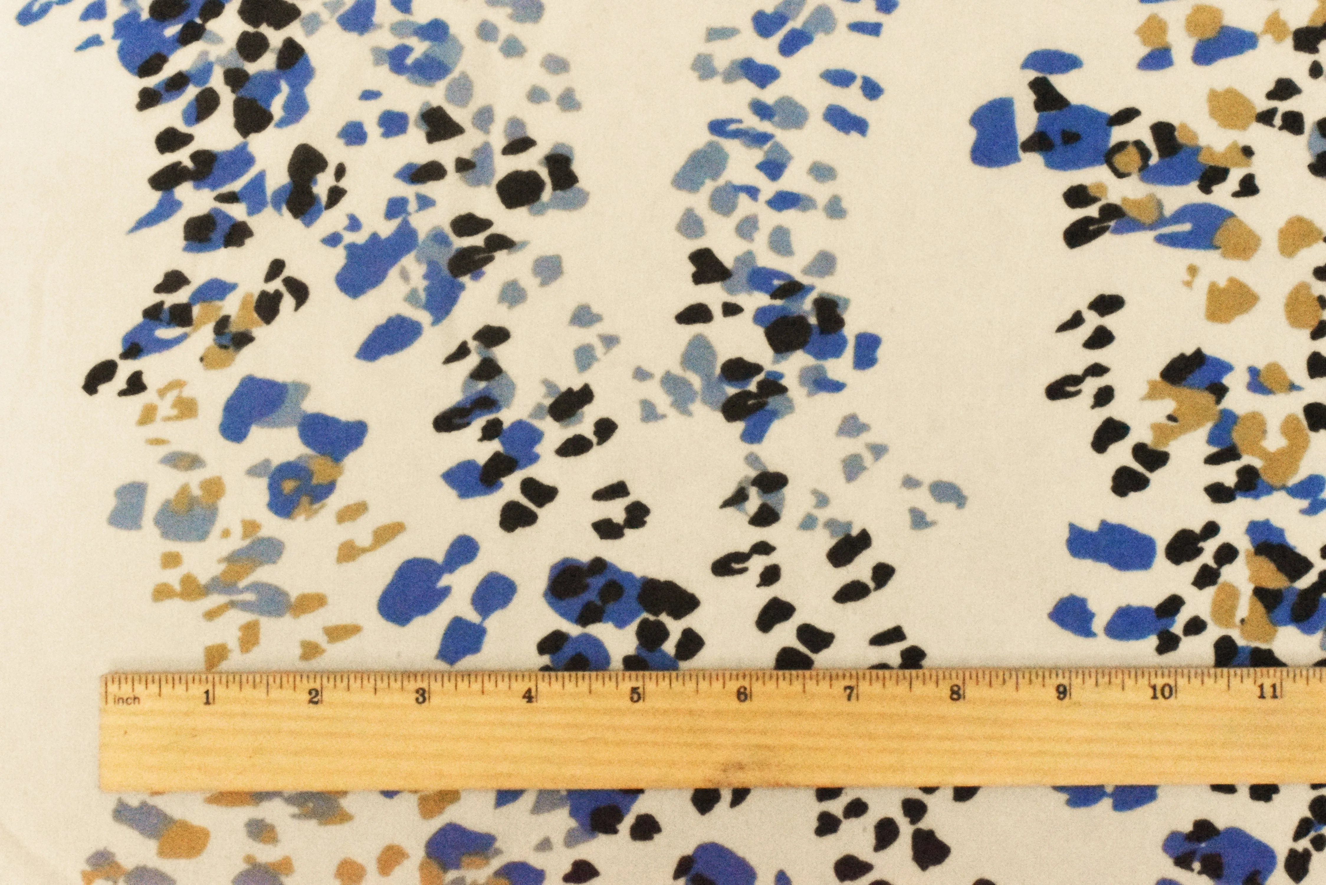 Ivory-Blue-Multi Abstract Printed Poly Chiffon Woven Fabric