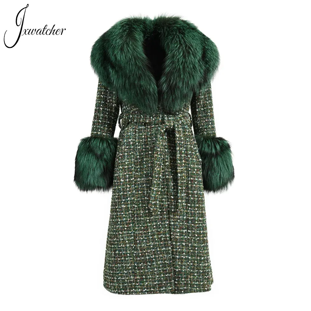 Jxwatcher Women's Wool Coats With Real Fox Fur