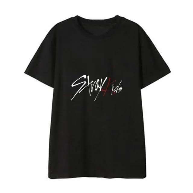 Kpop STRAY KIDS T Shirts Concert Same Black White  Tee Tops