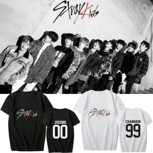 Kpop STRAY KIDS T Shirts Concert Same Black White  Tee Tops