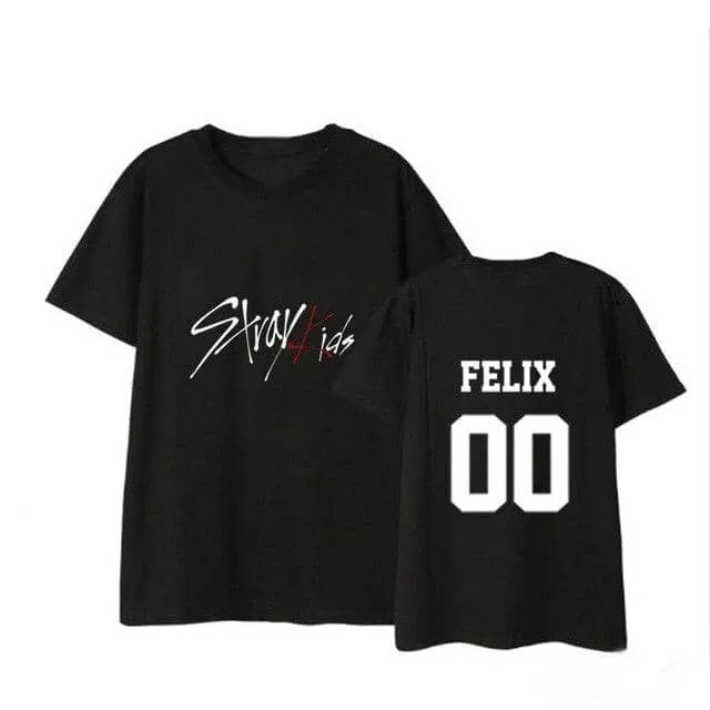 Kpop STRAY KIDS T Shirts Concert Same Black White  Tee Tops