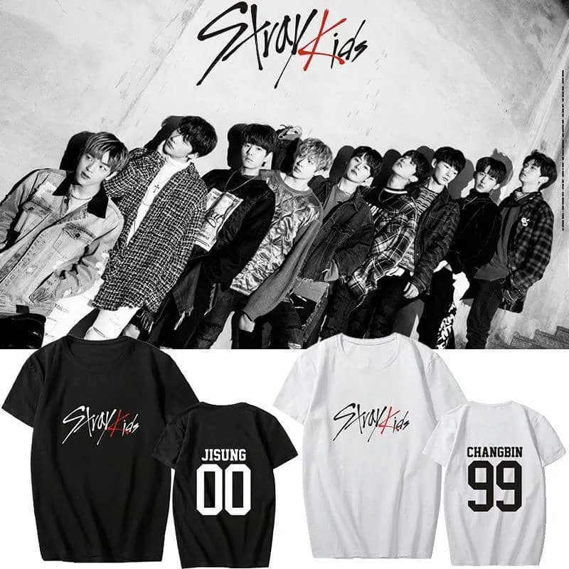 Kpop STRAY KIDS T Shirts Concert Same Black White  Tee Tops