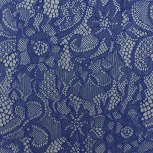 Magical Blue Floral Nylon Raschel Lace Knit Fabric